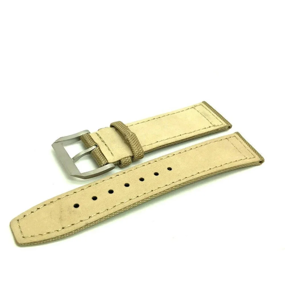 Men's Watch Band Replacement Beige Canvas Leather Strap Diver 20mm Lug